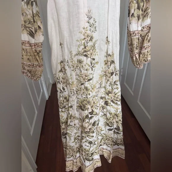 NWT Zimmermann Golden Floral Long Sleeve Buttons Linen Dress 0 US4 - Picture 14 of 17